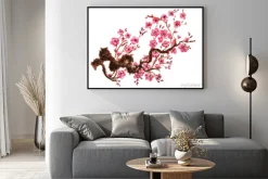 Plakat: Kwitnienia oddział sakura. pojedynczo na białym tle