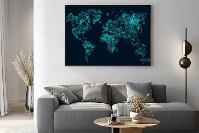 Plakat: Laserowa mapa świata w 3d