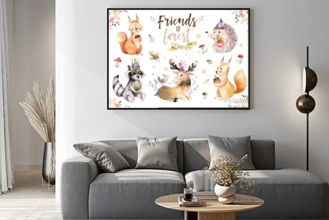 Plakat: Leśne zwierzęta na bajkowej ilustracji