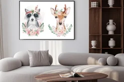 Plakat: Leśne zwierzątka z kwiatami