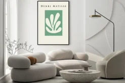 Plakat: Liście abstrakcyjne w stylu matisse kompozycja na zielonym tle