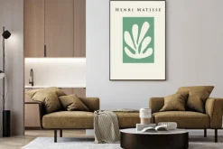 Plakat: Liście abstrakcyjne w stylu matisse kompozycja na zielonym tle