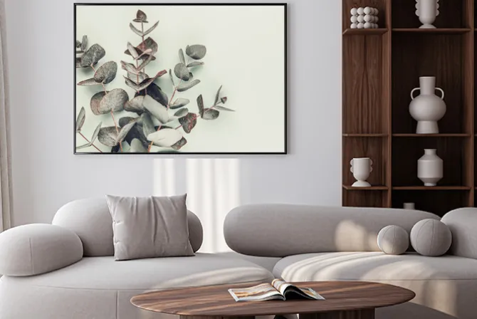 Plakat: Liście eukaliptusa na jasnozielonym tle