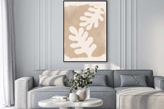 Plakat: Liście na beżowym tle w stylu akwareli