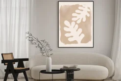 Plakat: Liście na beżowym tle w stylu akwareli