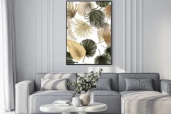 Plakat: Liście palm w beżowej i oliwkowej kolorystyce