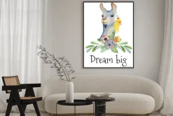 Plakat: Śliczna lamy postać z kreskówki akwareli ilustracja, alpagowy