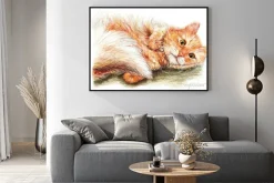Plakat: Śliczne ładne imbir puszysty kot wyciągnąć rękę sztuka