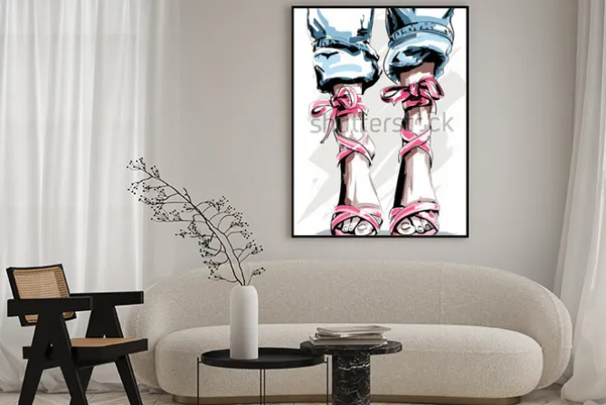 Plakat: Śliczne ręcznie rysowane nogi w butach. piękne letnie buty. akcesoria