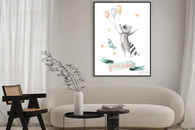 Plakat: Śliczne skaczące szopowe zwierzęce ilustracje dla dzieci akwarele