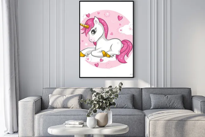 Plakat: Śliczny magiczny jednorożec. projektowanie wektora na bia? ym