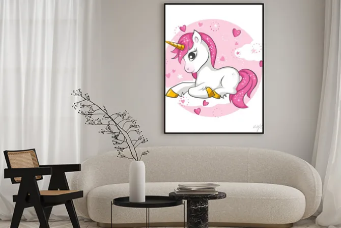 Plakat: Śliczny magiczny jednorożec. projektowanie wektora na bia? ym