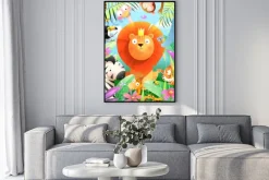 Plakat: Lion wearing crown as a king of jungle surrounded by african