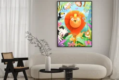 Plakat: Lion wearing crown as a king of jungle surrounded by african