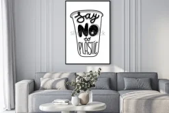 Plakat: Literowanie cytatu na plastikowym kubku powiedz nie plastikowi.