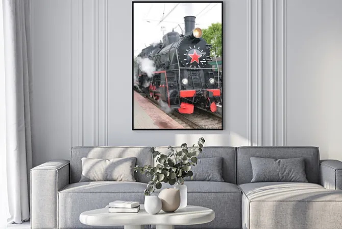 Plakat: Lokomotywa parowa, widok z przodu