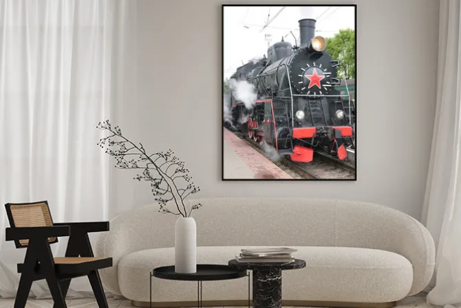 Plakat: Lokomotywa parowa, widok z przodu