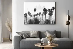 Plakat: Los angeles czarno-biały krajobraz z palmami