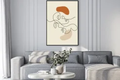 Plakat: Ludzkie twarze w stylu lineart na beżowym tle