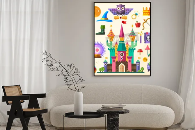 Plakat: Magia i bajki. castle magic. wektor płaskim ikonę i ilustracje: