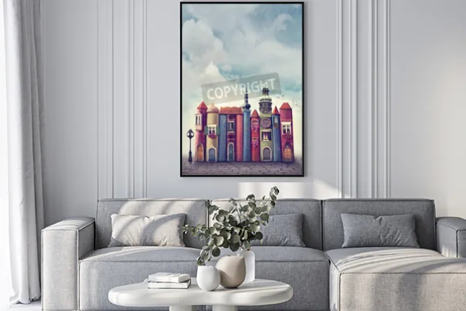 Plakat: Magiczne miasto ze starymi książkami