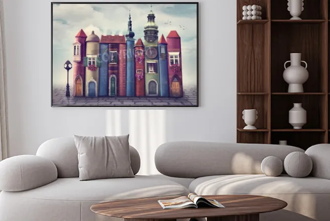 Plakat: Magiczne miasto ze starymi książkami