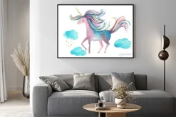 Plakat: Malowany jednorożec w chmurach