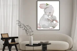 Plakat: Mama zając z dzieckiem