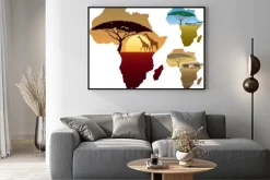 Plakat: Mapa afryki krajobrazy / trzy afrykańskie krajobrazy mapie afryki.