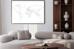 Plakat: Mapa polityczna świata z kropkami zamiast małych państw. pusta