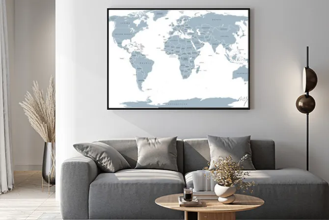 Plakat: Mapa polityczna świata. szczegółowa mapa świata z linii brzegowych,