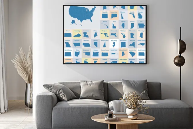 Plakat: Mapa przeglądowa stanów zjednoczonych ameryki. stany zjednoczone.