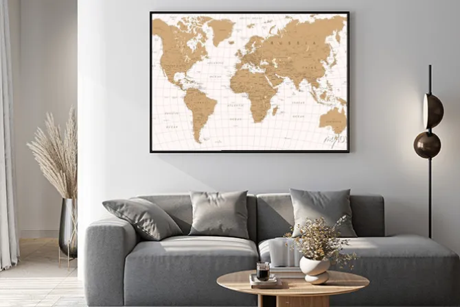 Plakat: Mapa świata vintage w języku angielskim