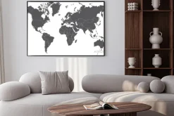 Plakat: Mapa świata w odcieniach szarości
