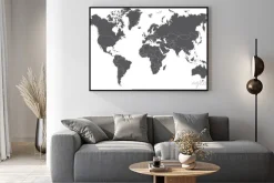 Plakat: Mapa świata w odcieniach szarości