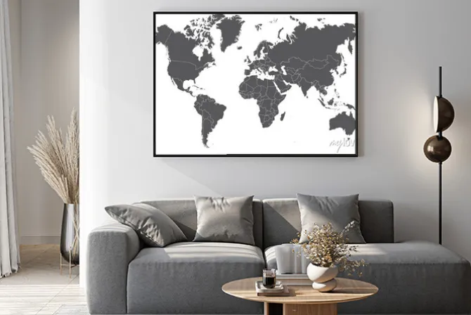 Plakat: Mapa świata w odcieniach szarości