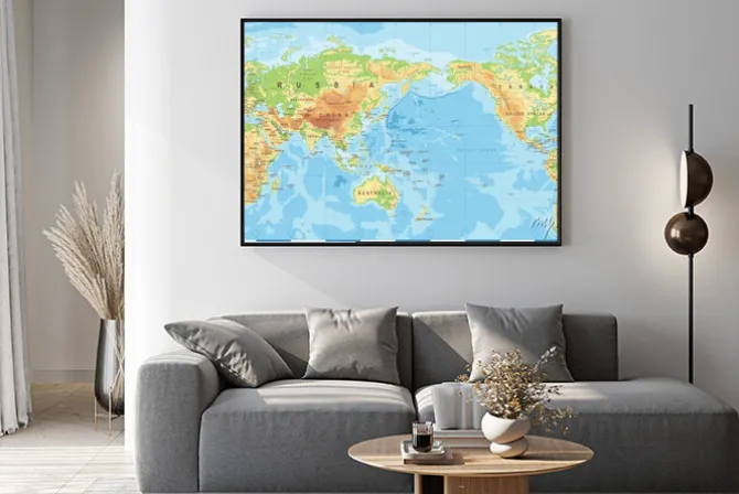 Plakat: Mapa świata wyśrodkowana na pacyfiku