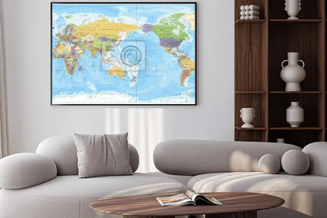 Plakat: Mapa świata z państwami i stolicami