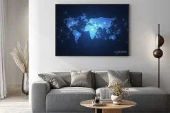 Plakat: Mapa świata z punktami i liniami połączeń