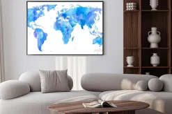 Plakat: Mapa świata.earth.watercolor ręcznie rysowane illustration.white