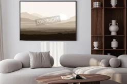 Plakat: Martwe krajobraz z ogromnymi górami ponad słońcem. wektor eps10