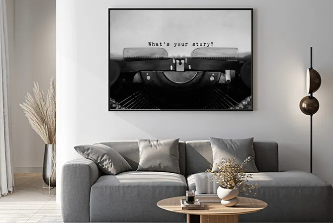 Plakat: Maszyna do pisania czarno-biała fotografia