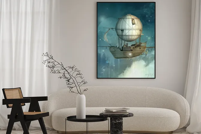 Plakat: Maszyna latająca w klimacie retro