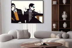 Plakat: Mężczyzna i kobieta na ławce w stylu pop art