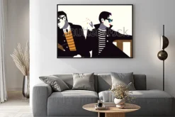 Plakat: Mężczyzna i kobieta na ławce w stylu pop art