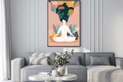 Plakat: Medytująca kobieta wśród roślin egzotycznych