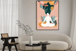 Plakat: Medytująca kobieta wśród roślin egzotycznych