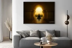 Plakat: Medytujący mnich w buddyjskiej świątyni