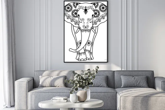 Plakat: Mehndi tatuaż słonia urządzony w stylu indyjskim