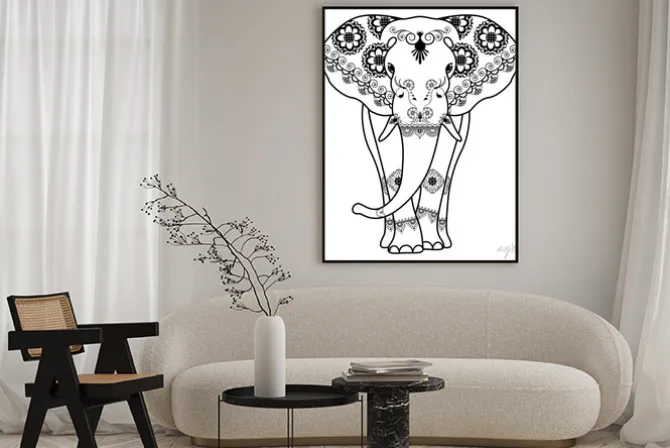 Plakat: Mehndi tatuaż słonia urządzony w stylu indyjskim